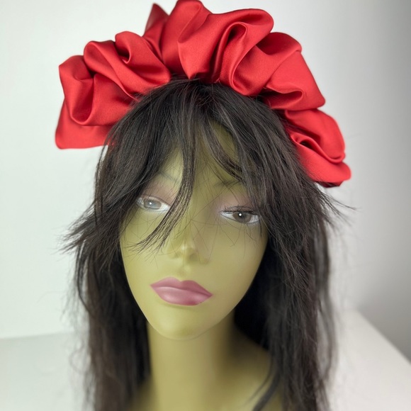 Handmade Red Satin Scrunchie Headband - Picture 6 of 6